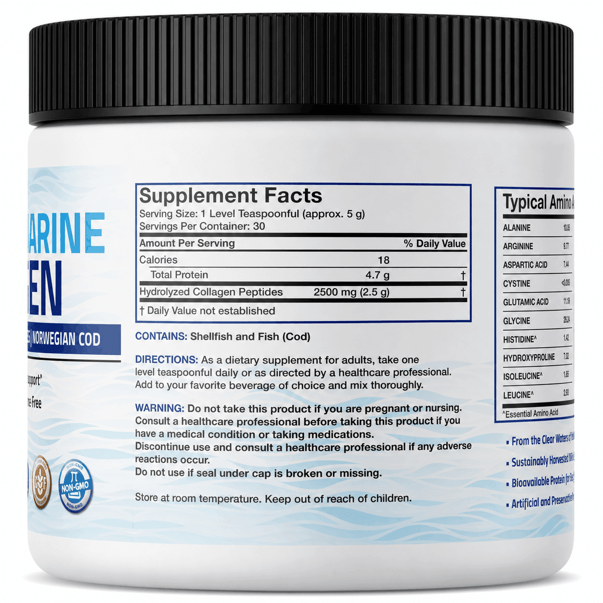Bronson - Marine Collagen Peptides Nordic Norwegian Wild Caught Cod Powder, 150 гр