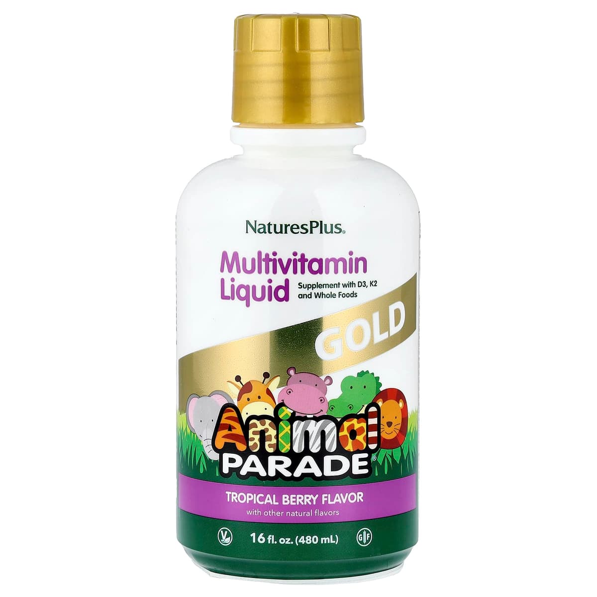 NaturesPlus, Animal Parade Gold, жидкая мультивитаминная добавка, со вкусом тропических ягод, 480 мл (16 жидк. унций)