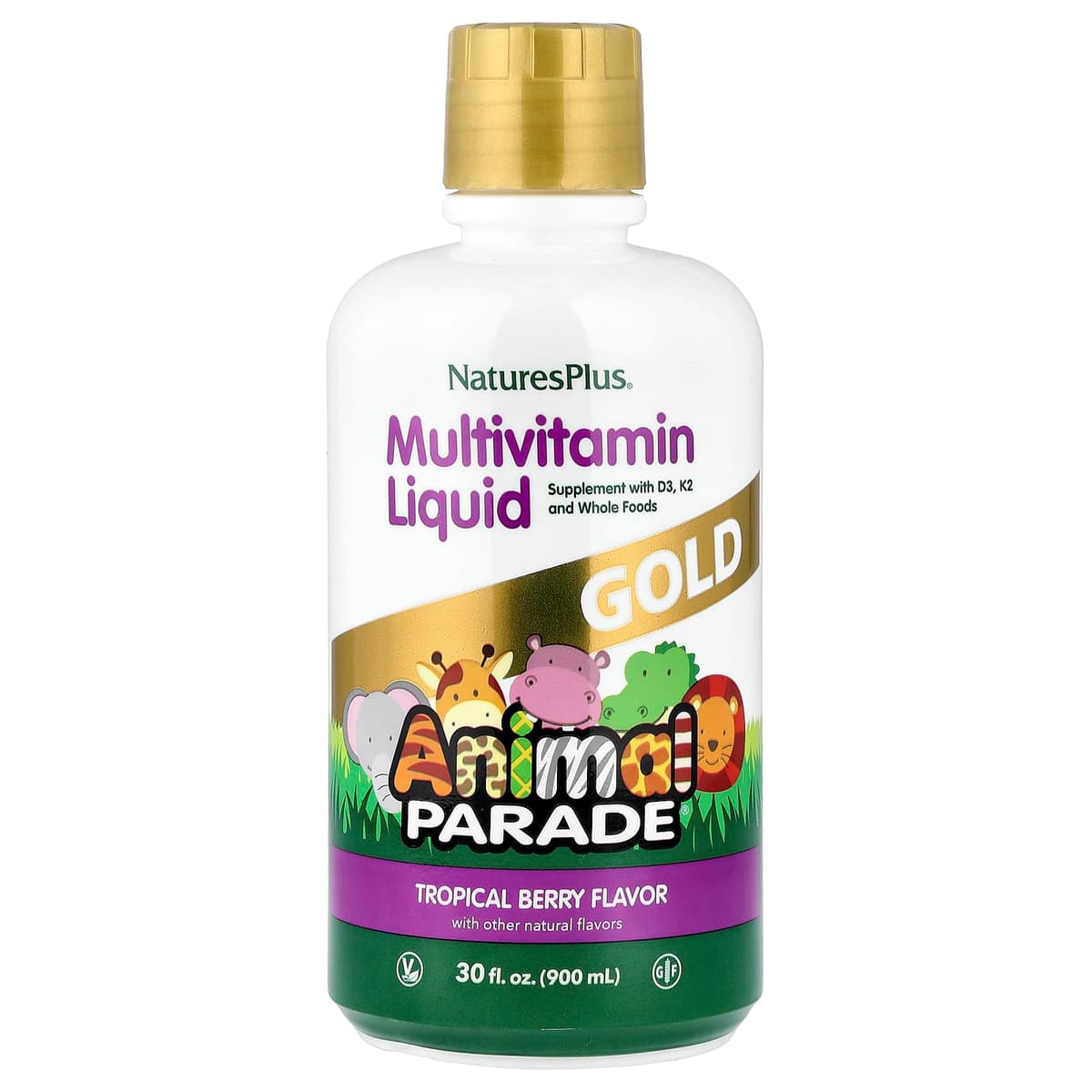 NaturesPlus, Animal Parade Gold, жидкая мультивитаминная добавка, со вкусом тропических ягод, 900 мл (30 жидк. унций)