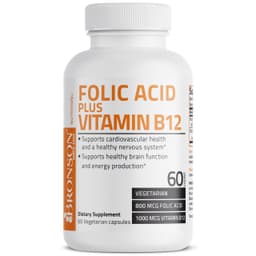 Bronson - Folic Acid (Фолиевая кислота) Plus Vitamin B12, 60 вег капсул