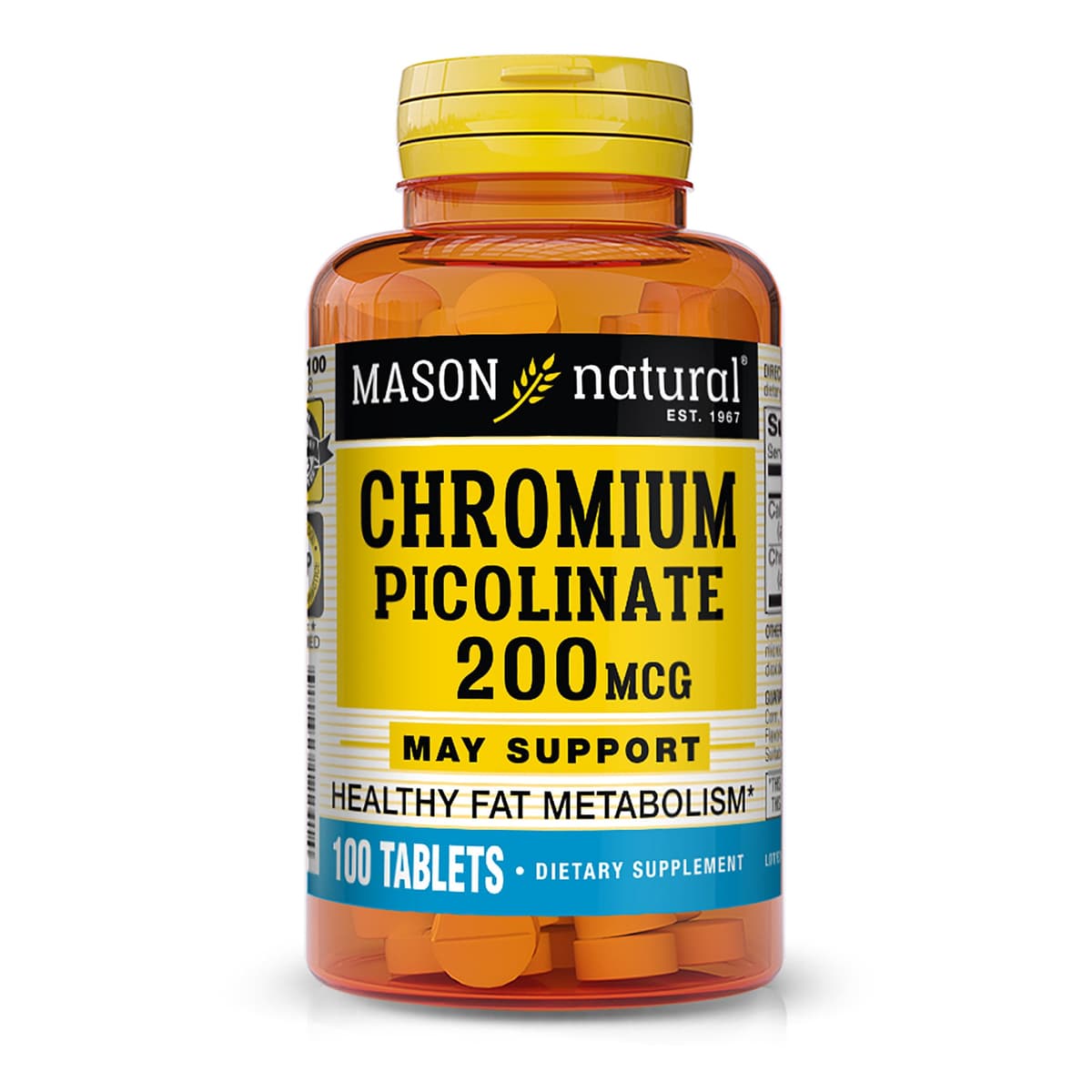 Mason Natural Chromium Picolinate 200 мкг, поддержка уровня сахара в крови, 100 таблеток