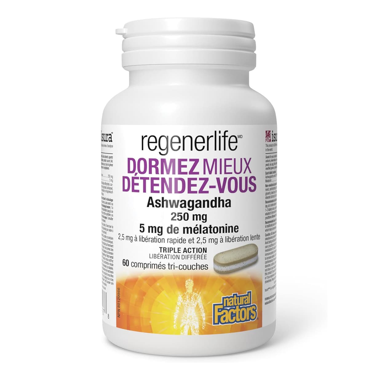 Natural Factors Regenerlife Sleep Better Relax, Ашваганда 250 мг, Мелатонин 5 мг, 60 капсул