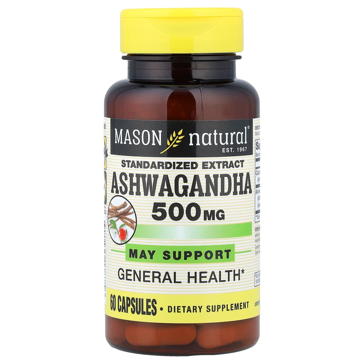 Mason Natural, ашваганда, стандартизированный экстракт, 500 мг, 60 капсул