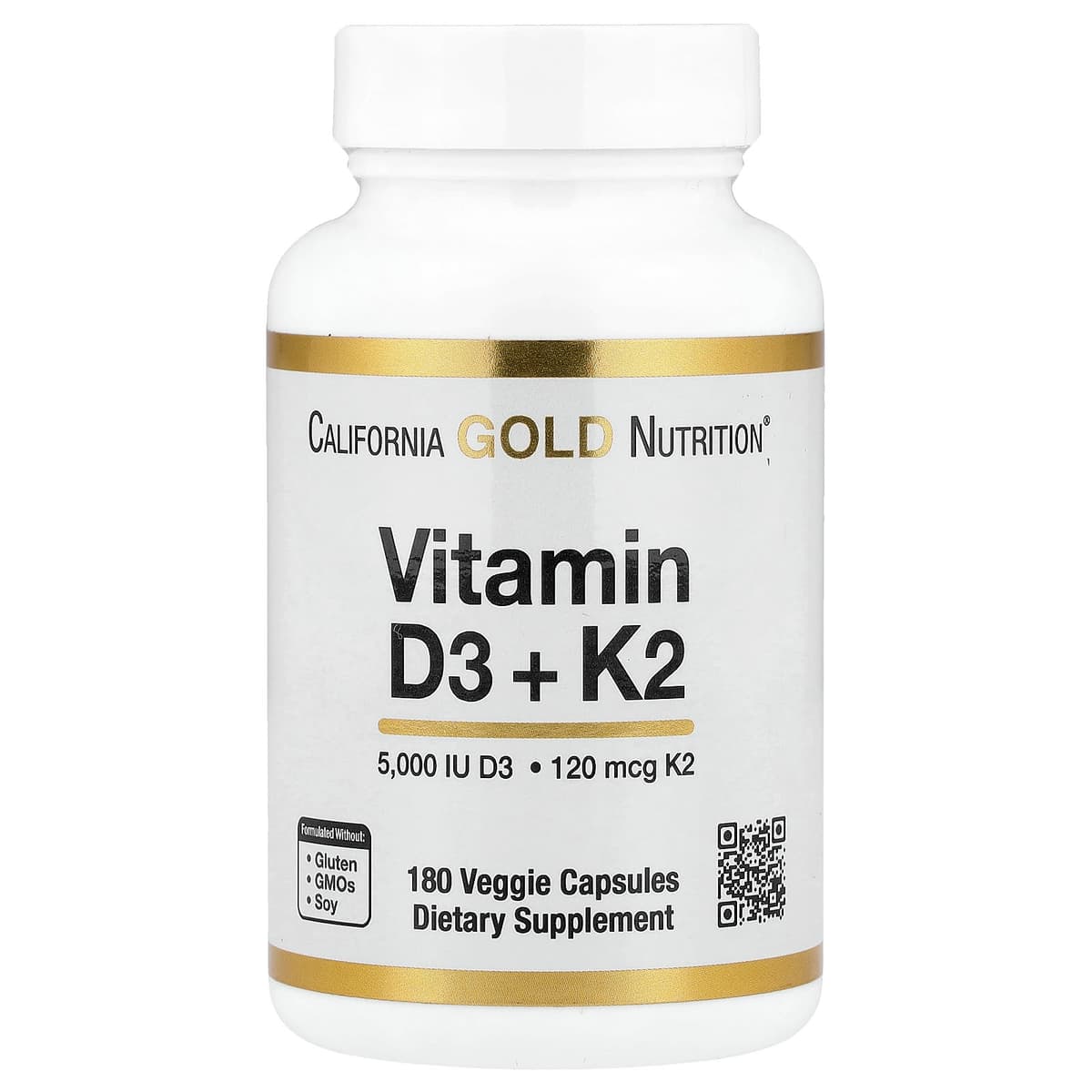 California Gold Nutrition, витамины D3 и K2 в форме MK-7, 180 растительных капсул