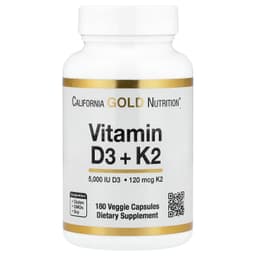 California Gold Nutrition, витамины D3 и K2 в форме MK-7, 180 растительных капсул