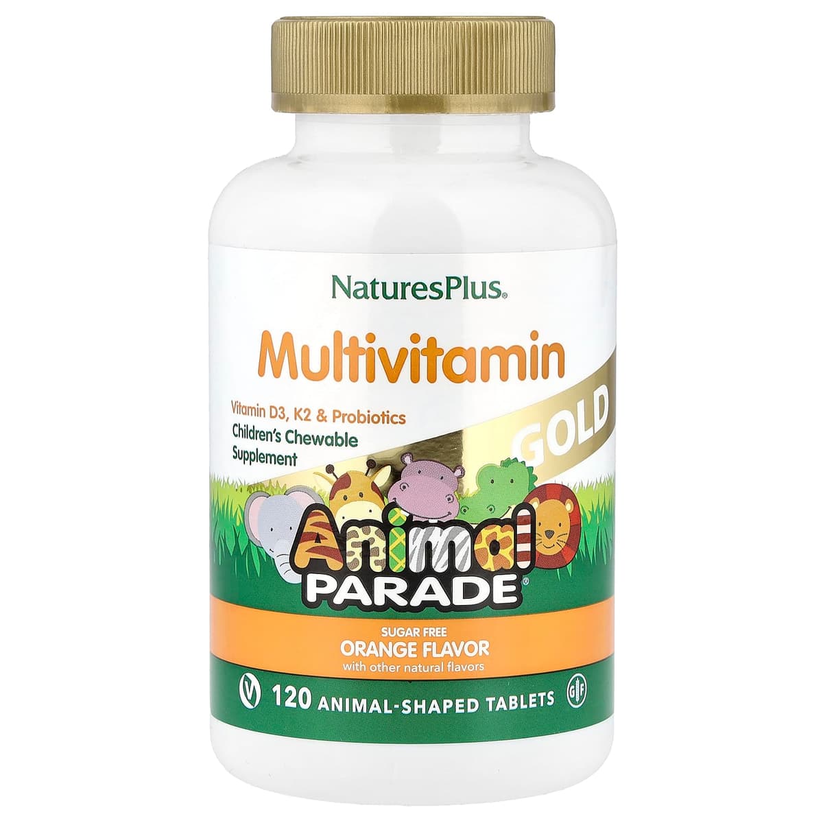 NaturesPlus, Animal Parade® Gold, жевательные мультивитамины для детей, со вкусом апельсина, 120 таблеток