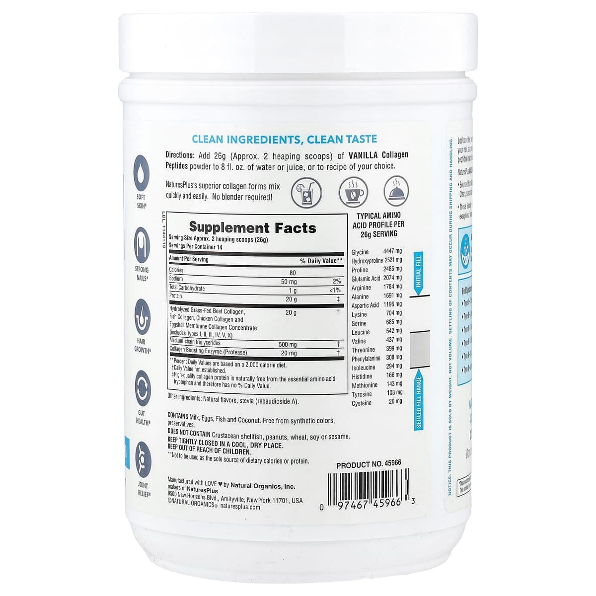 NaturesPlus, Пептиды коллагена, ваниль, 364 гр