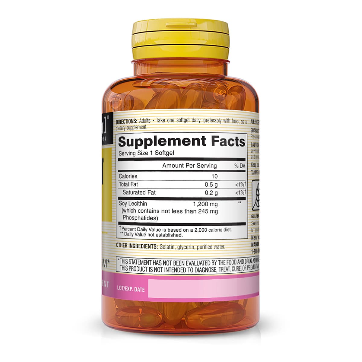 Mason Natural Lecithin, для здоровья сердечно-сосудистой системы, 1200 мг, 100 капсул