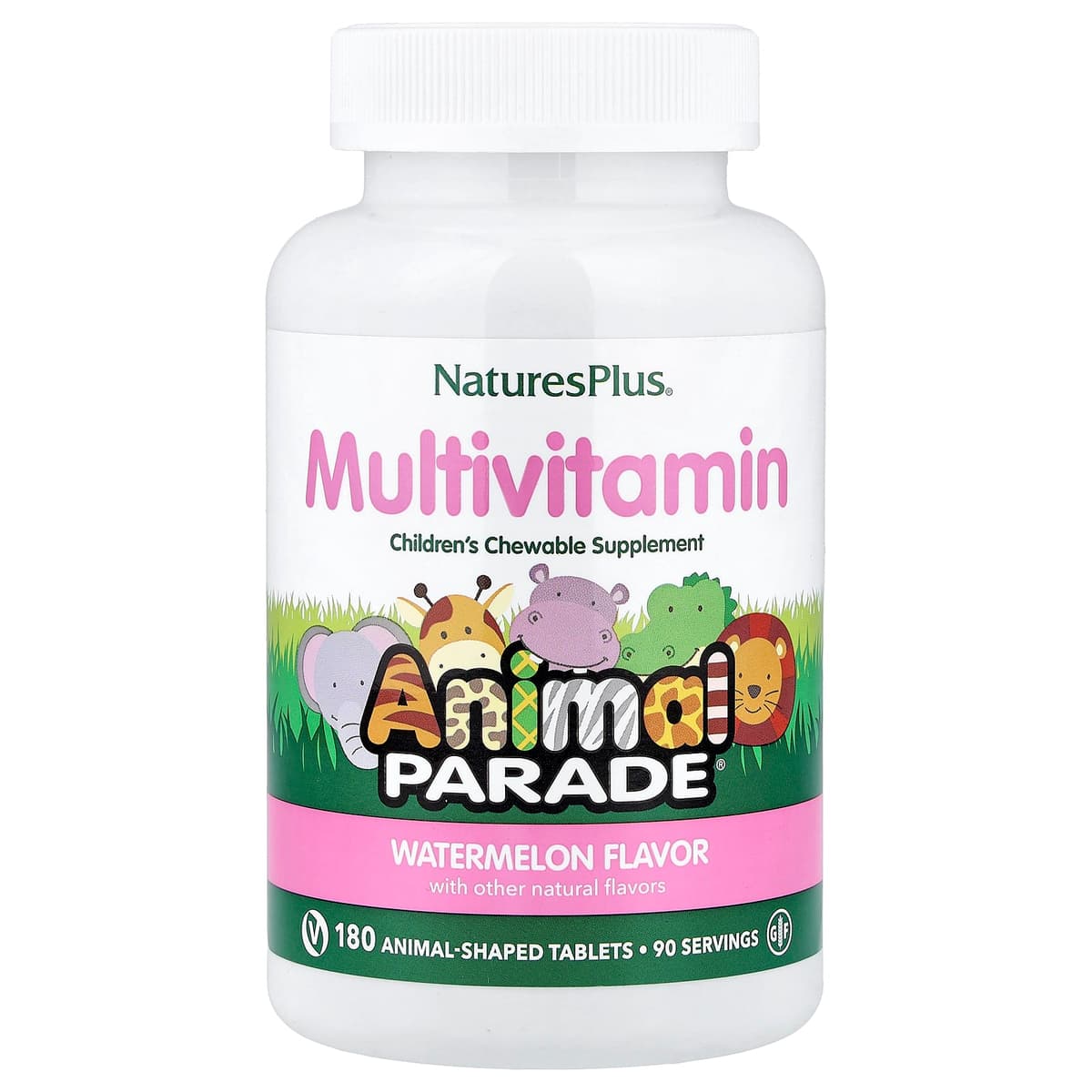 NaturesPlus, Animal Parade, жевательные мультивитамины для детей, со вкусом арбуза, 180 таблеток в форме животных