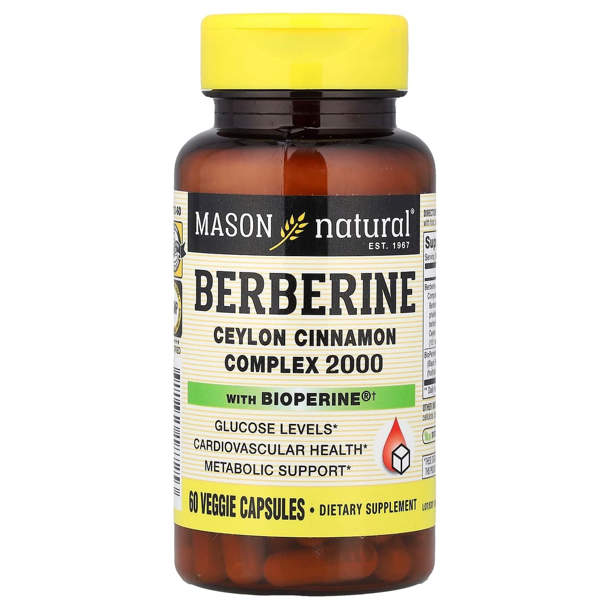 Mason Natural, берберин с BioPerine, 60 растительных капсул