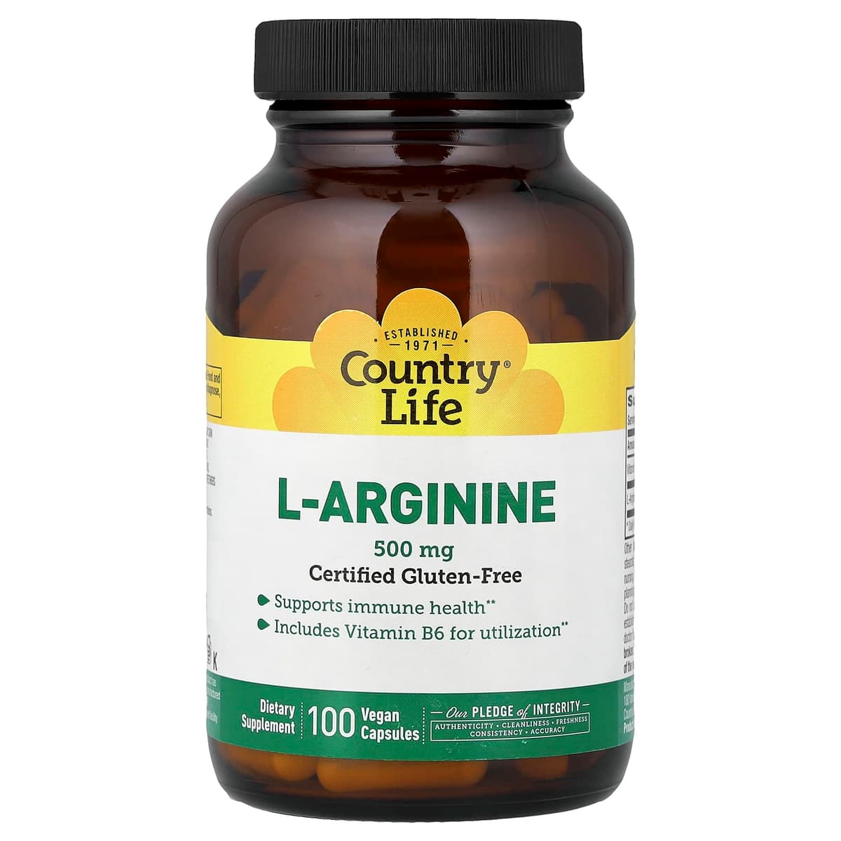 Country Life, L-аргинин, 500 мг, 100 веганских капсул