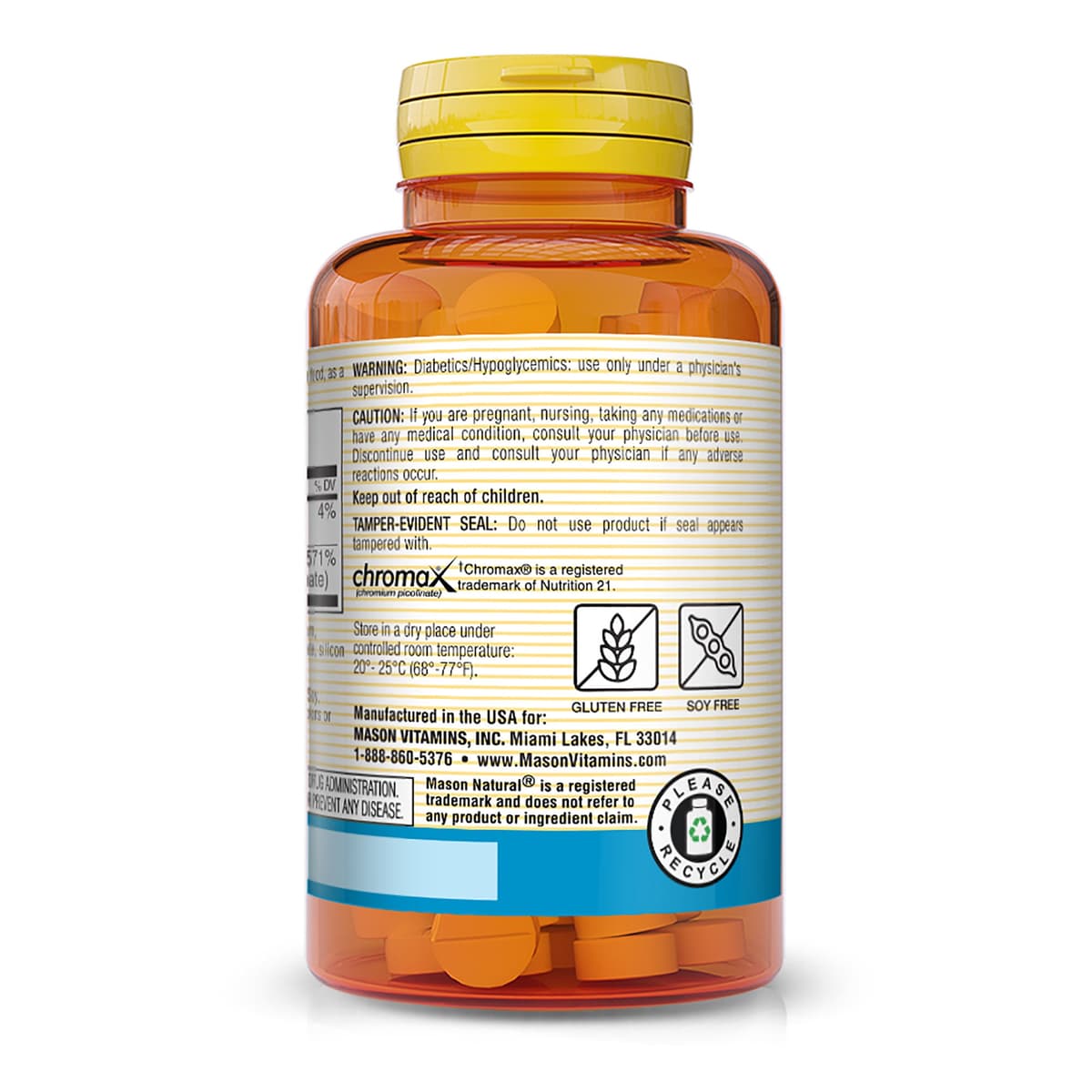Mason Natural Chromium Picolinate 200 мкг, поддержка уровня сахара в крови, 100 таблеток