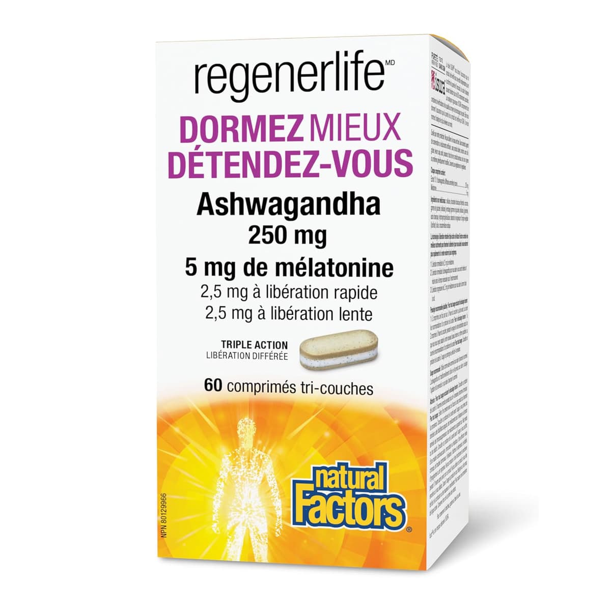 Natural Factors Regenerlife Sleep Better Relax, Ашваганда 250 мг, Мелатонин 5 мг, 60 капсул