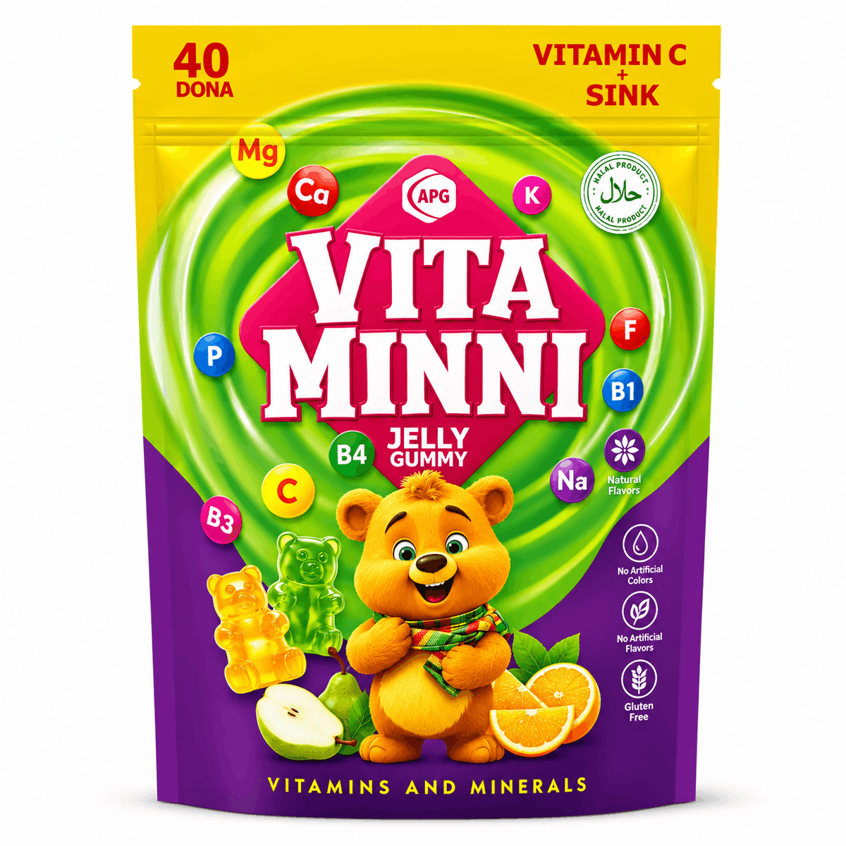 Мармеладные мишки Vita Minni с Витамином C и Цинком, 40 шт