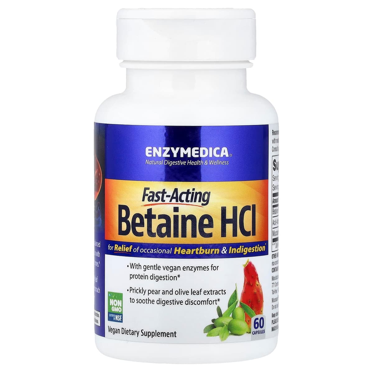 Enzymedica, Betaine HCI, быстродействующий бетаин гидрохлорид, 60 капсул