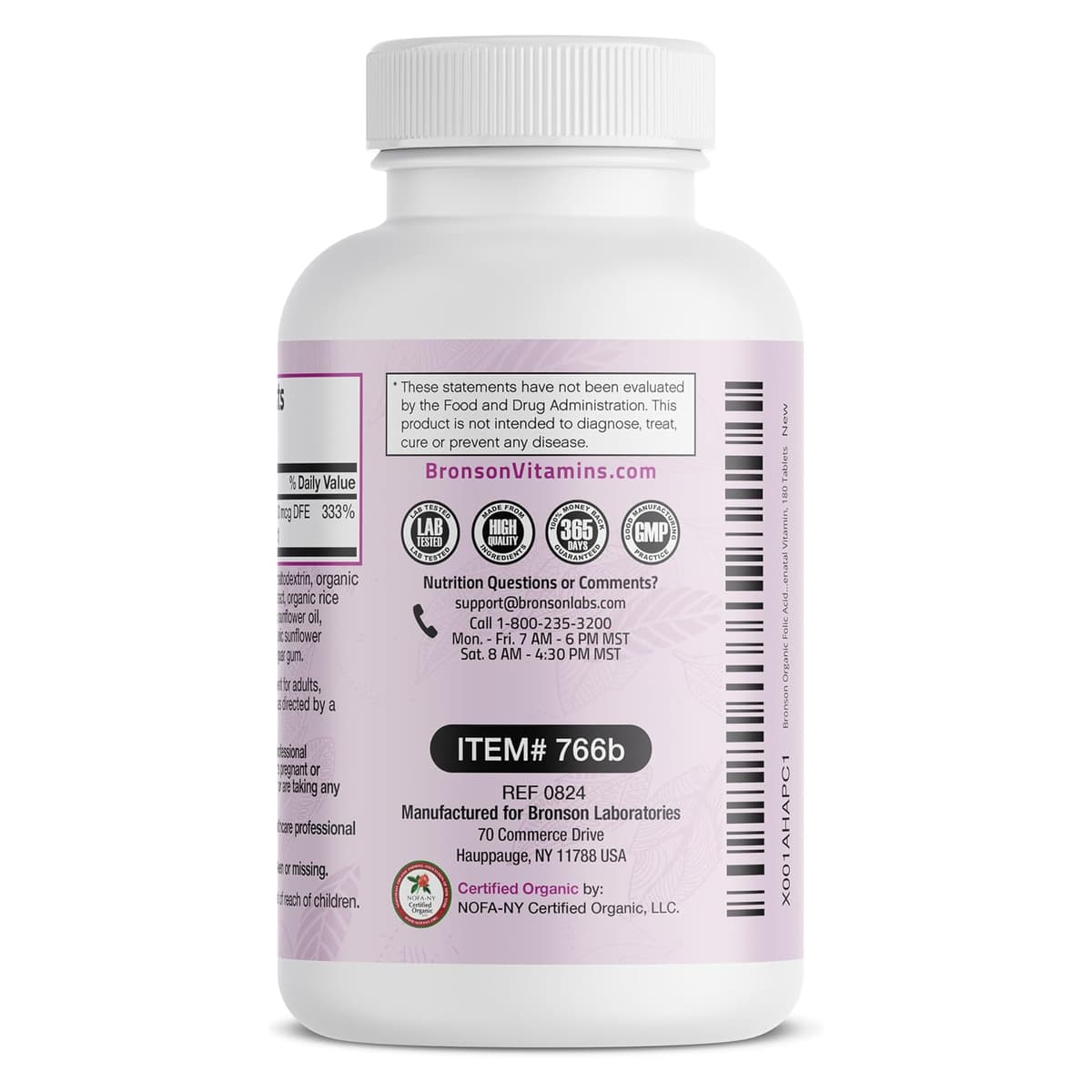 Bronson Folic Acid 800 мкг - Фолиевая кислота (витамин B9), 180 таблеток