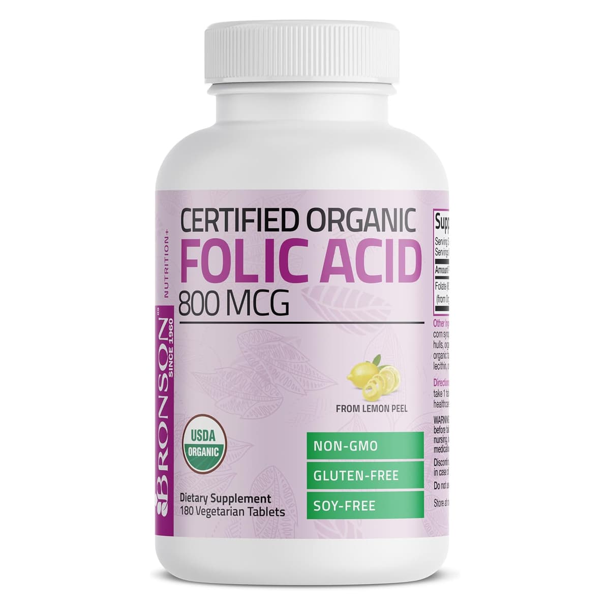 Bronson Folic Acid 800 мкг - Фолиевая кислота (витамин B9), 180 таблеток