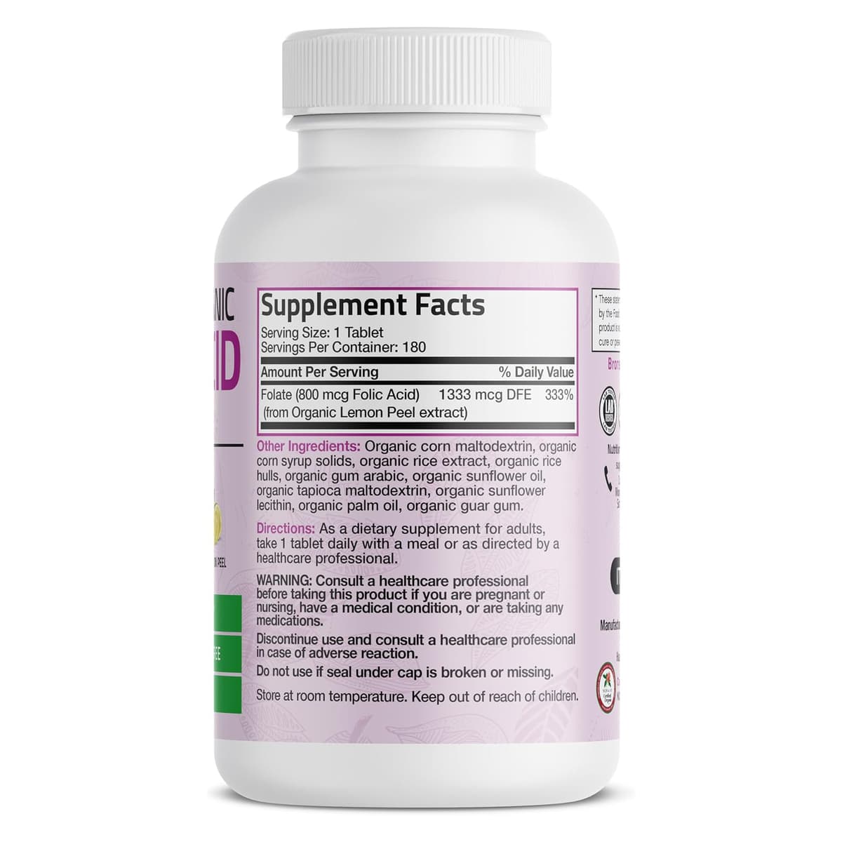 Bronson Folic Acid 800 мкг - Фолиевая кислота (витамин B9), 180 таблеток