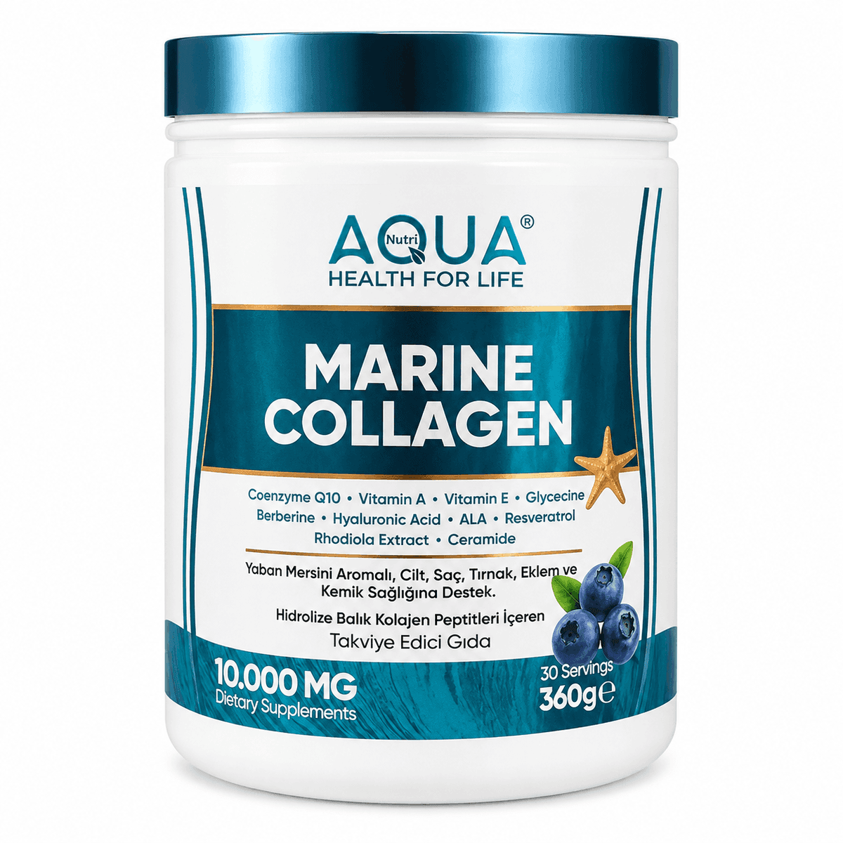 Aqua Nutri Marine Collagen, морской коллаген, 10.000 мг, 360 гр