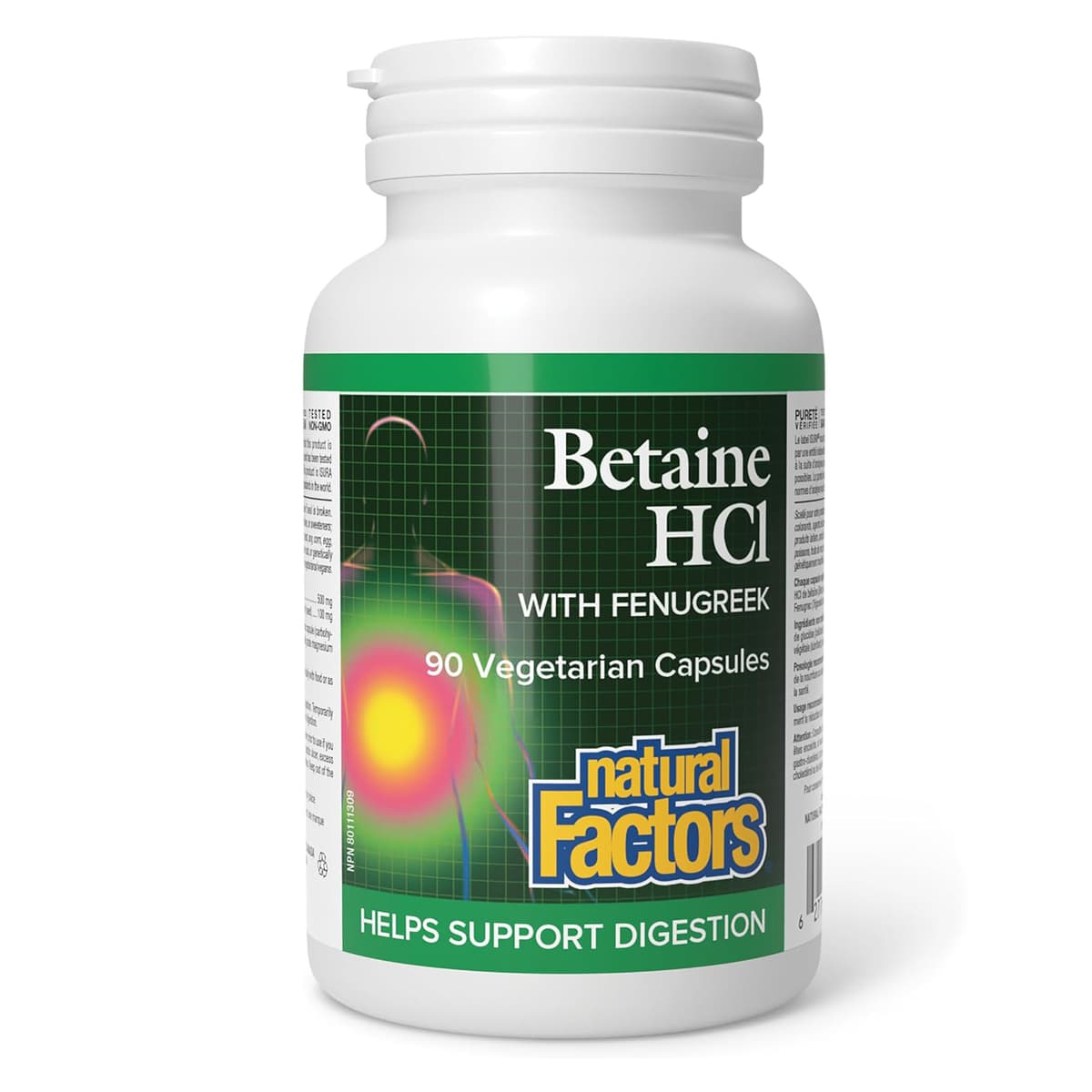 Natural Factors, Betaine HCI, гидрохлорид бетаина с пажитником, 500 мг, 90 вегетарианских капсул