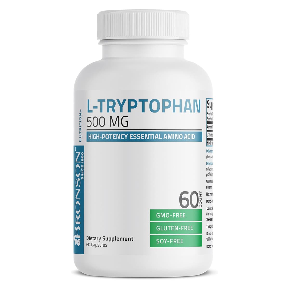 Bronson L-Tryptophan 500 мг - аминокислота для расслабления и здорового сна, 60 капсул