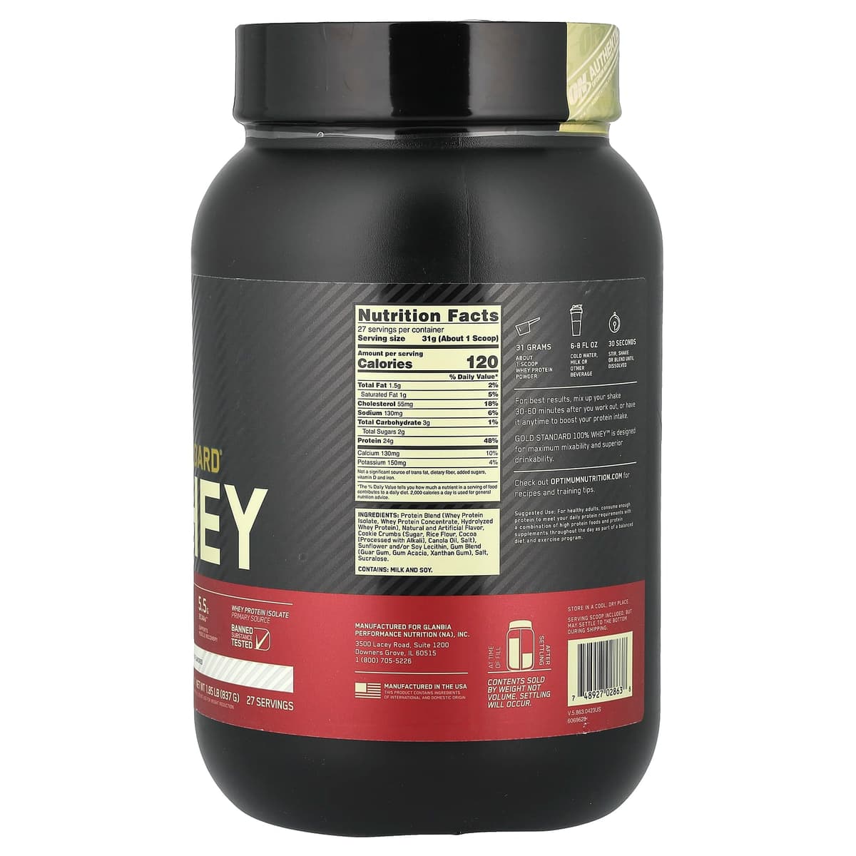 Optimum Nutrition, Gold Standard 100% Whey, сыворотка со вкусом печенья и сливок, 837 гр
