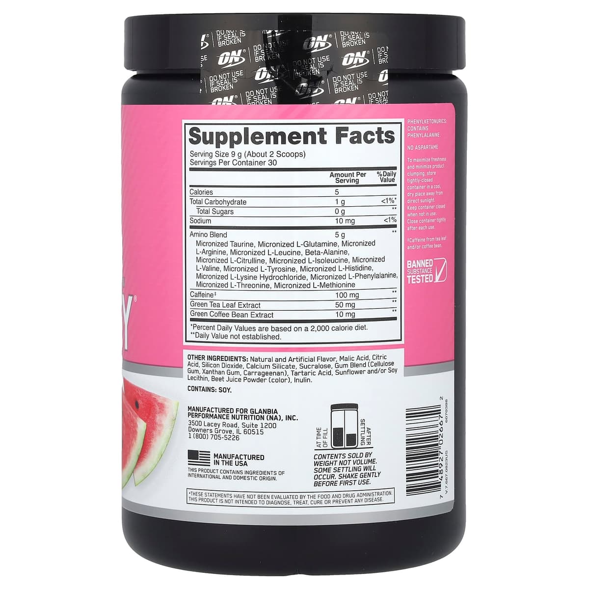 Optimum Nutrition, Essential Amin.O. Energy, вкус арбуза, 270 гр
