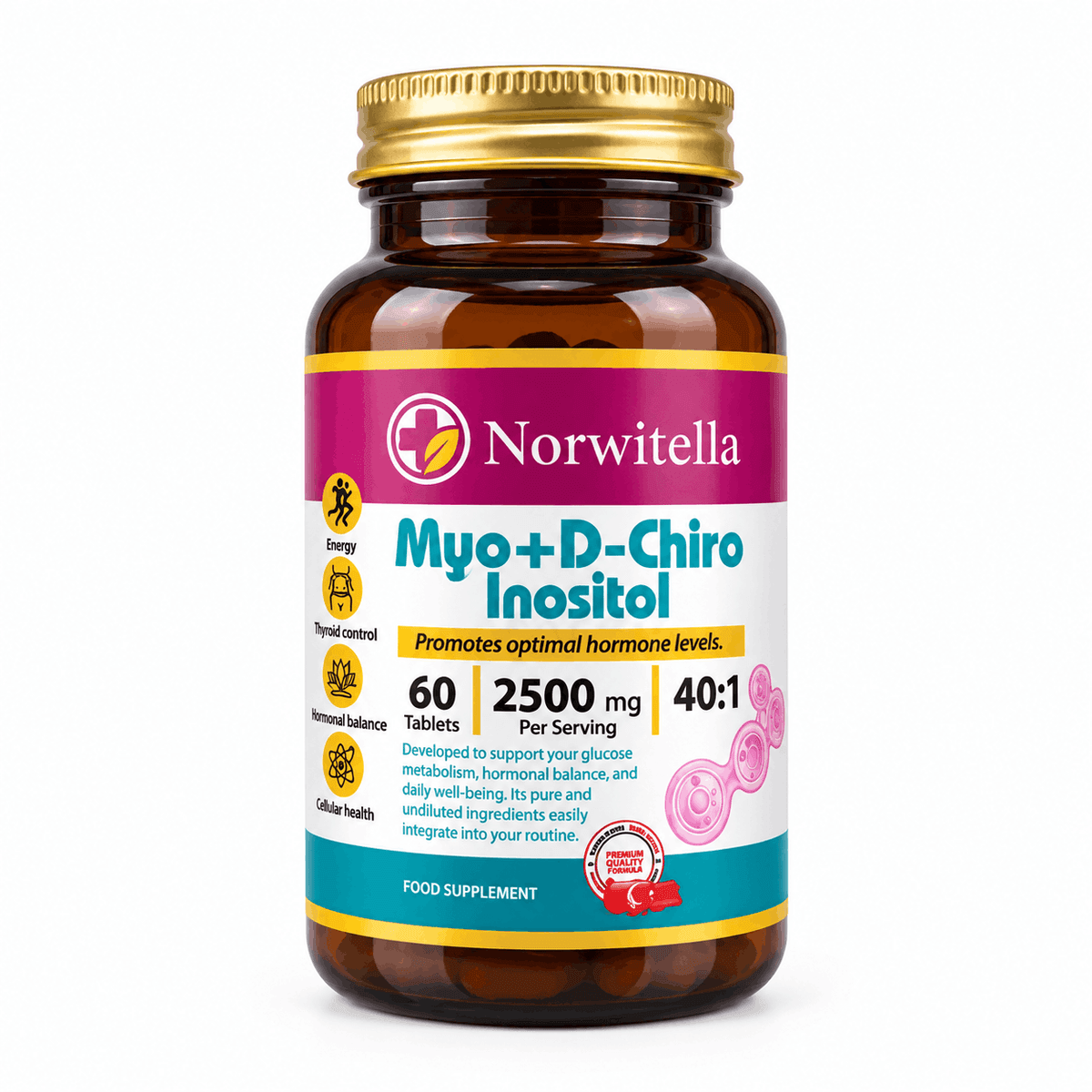 Norwitella Myo + D-Chiro Inositol 2500 мг, соотношение 40:1, 60 таблеток