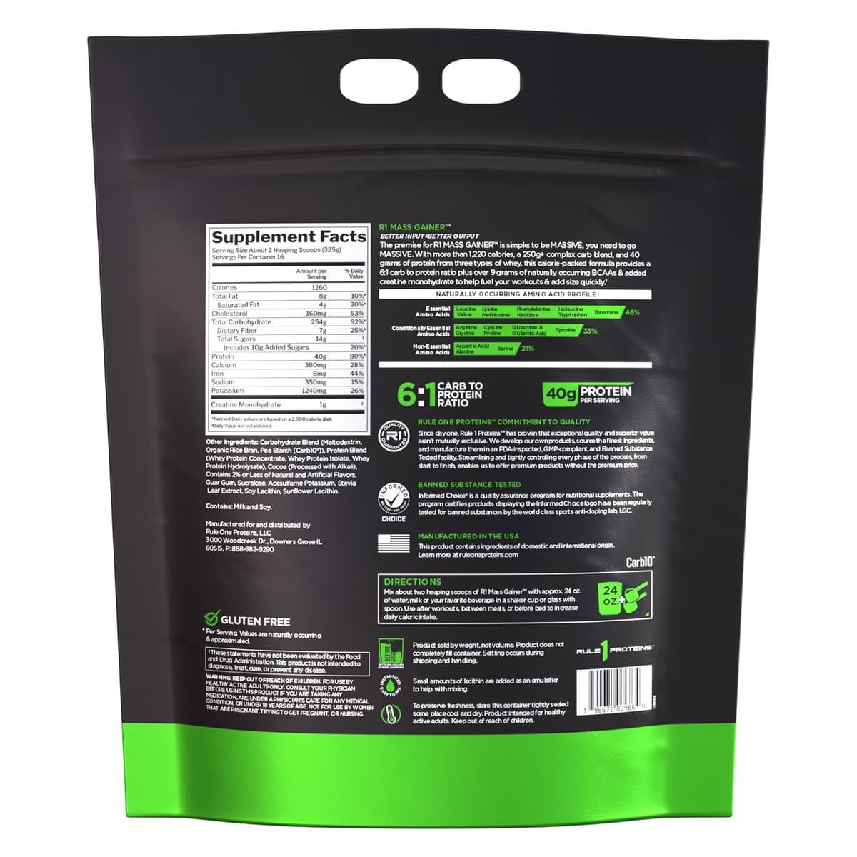 Rule One Mass Gainer, со вкусом шоколада, 16 порций - 5,44 кг
