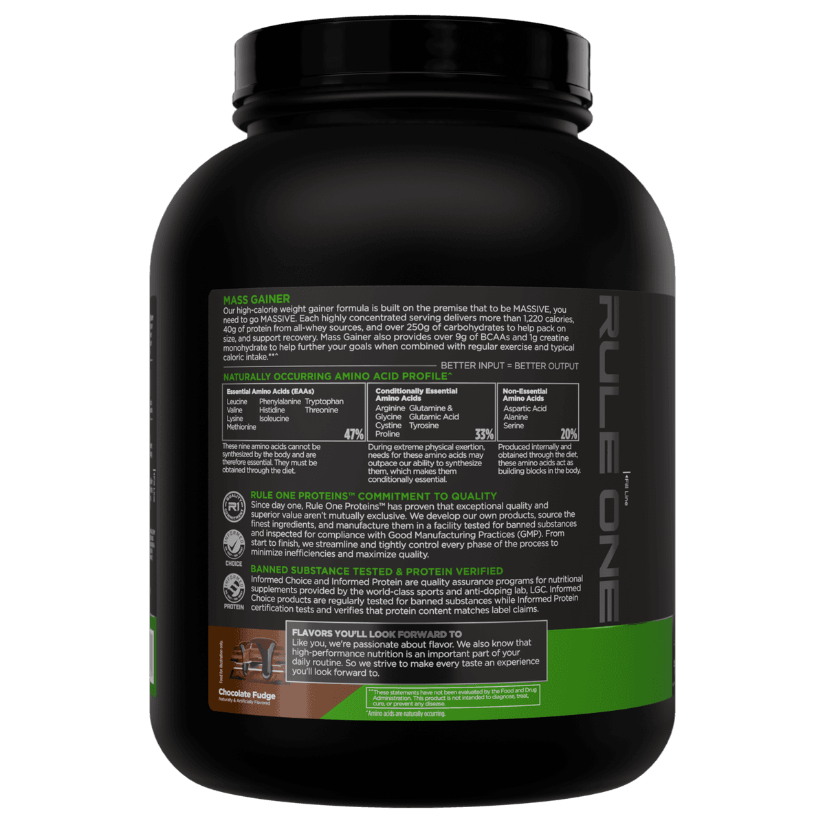 Rule One Mass Gainer, со вкусом шоколада, 8 порций - 2,6 кг