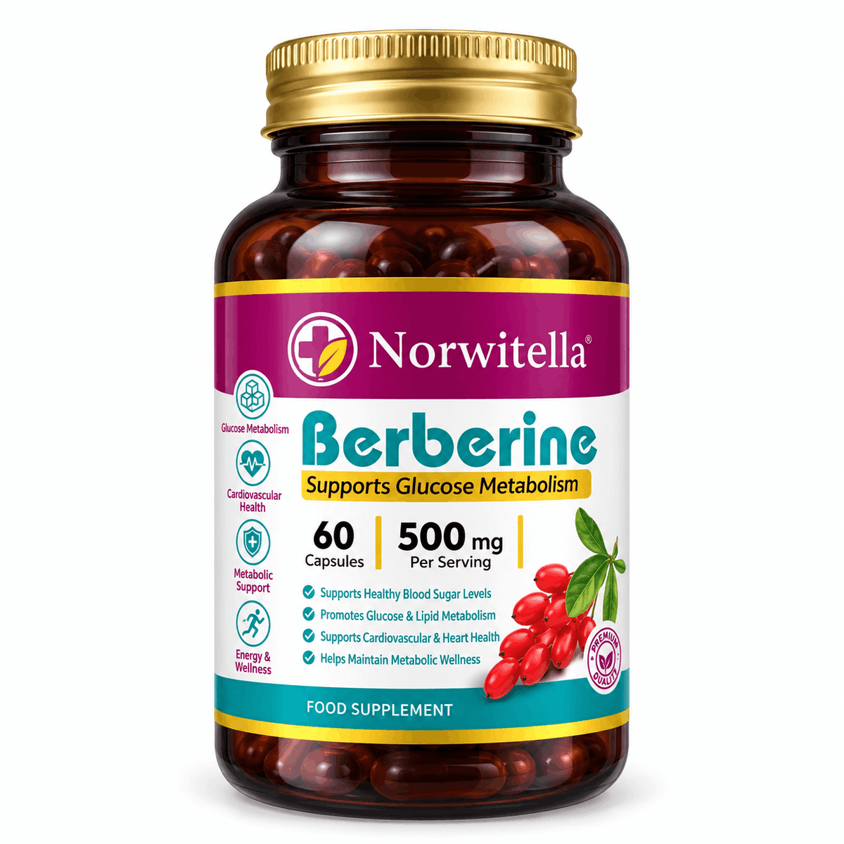Norwitella Berberine 500 мг, 60 капсул