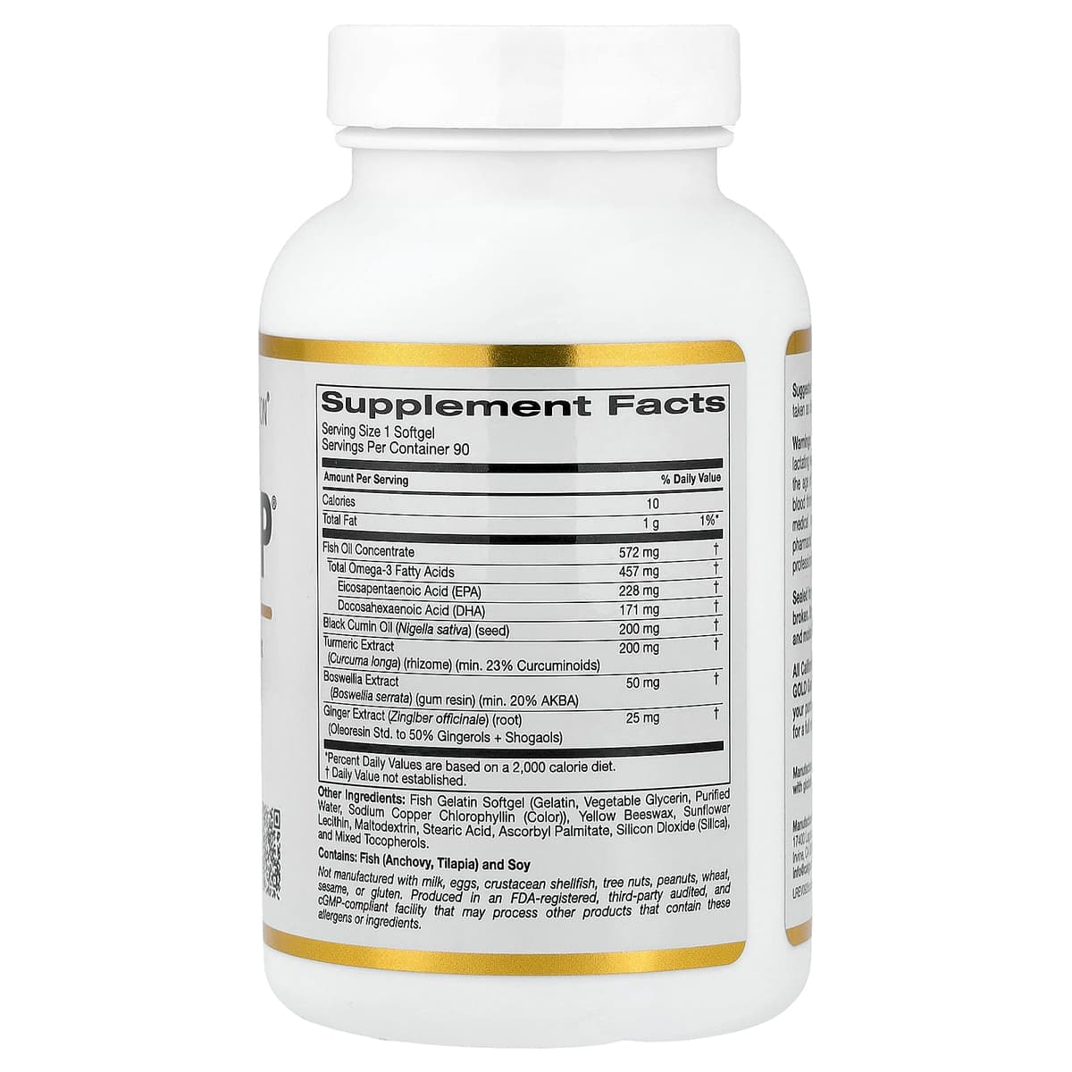California Gold Nutrition, CurcuminUP с комплексом куркумина и омега-3, маслом из семян чёрного тмина, босвеллией и имбирём, 90 капсул