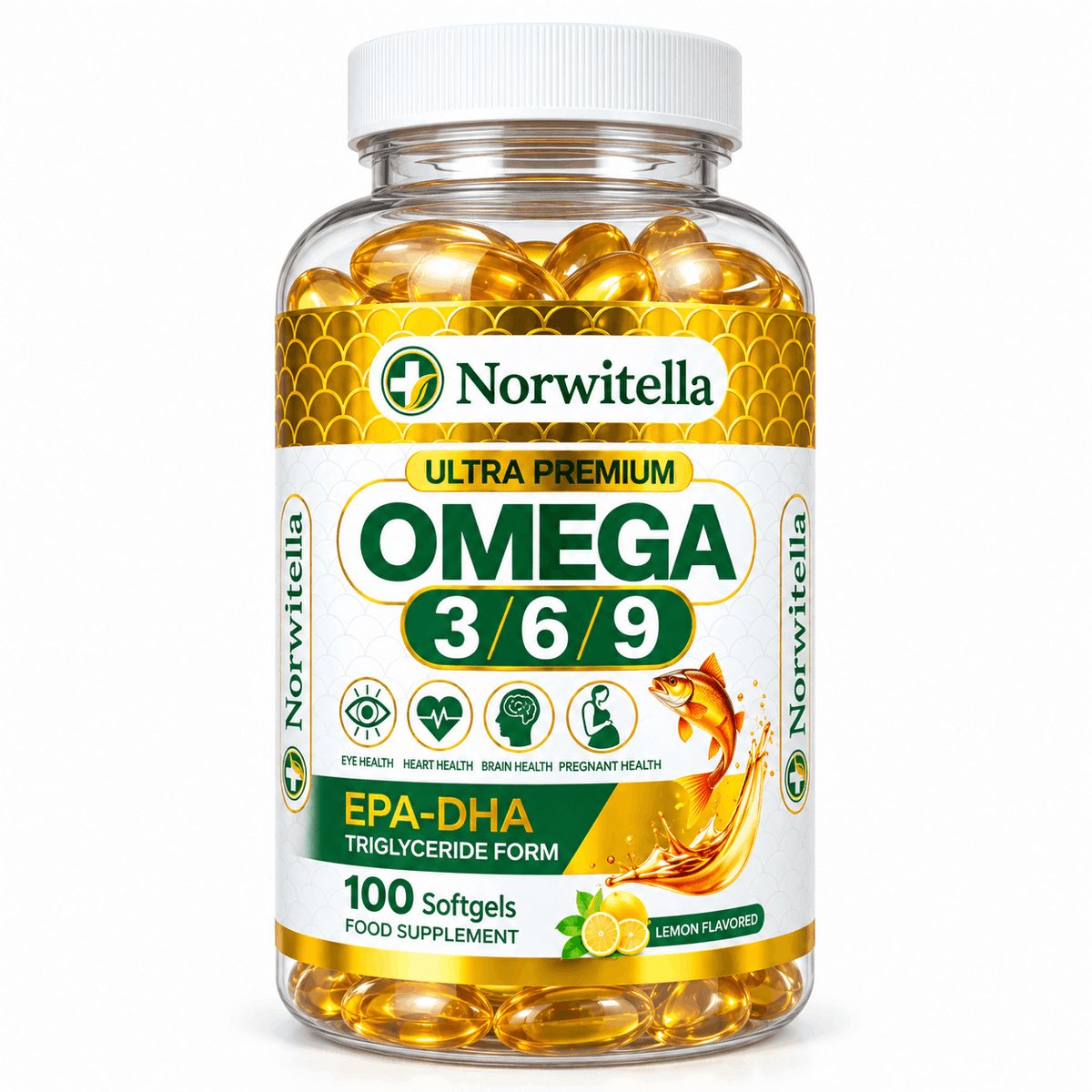 Norwitella Ultra Premium Omega 3-6-9, триглицеридная форма EPA-DHA, вкус лимон, 100 капсул