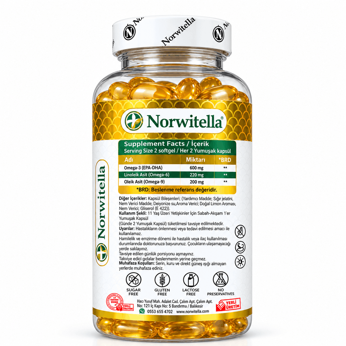 Norwitella Ultra Premium Omega 3-6-9, триглицеридная форма EPA-DHA, вкус лимон, 100 капсул