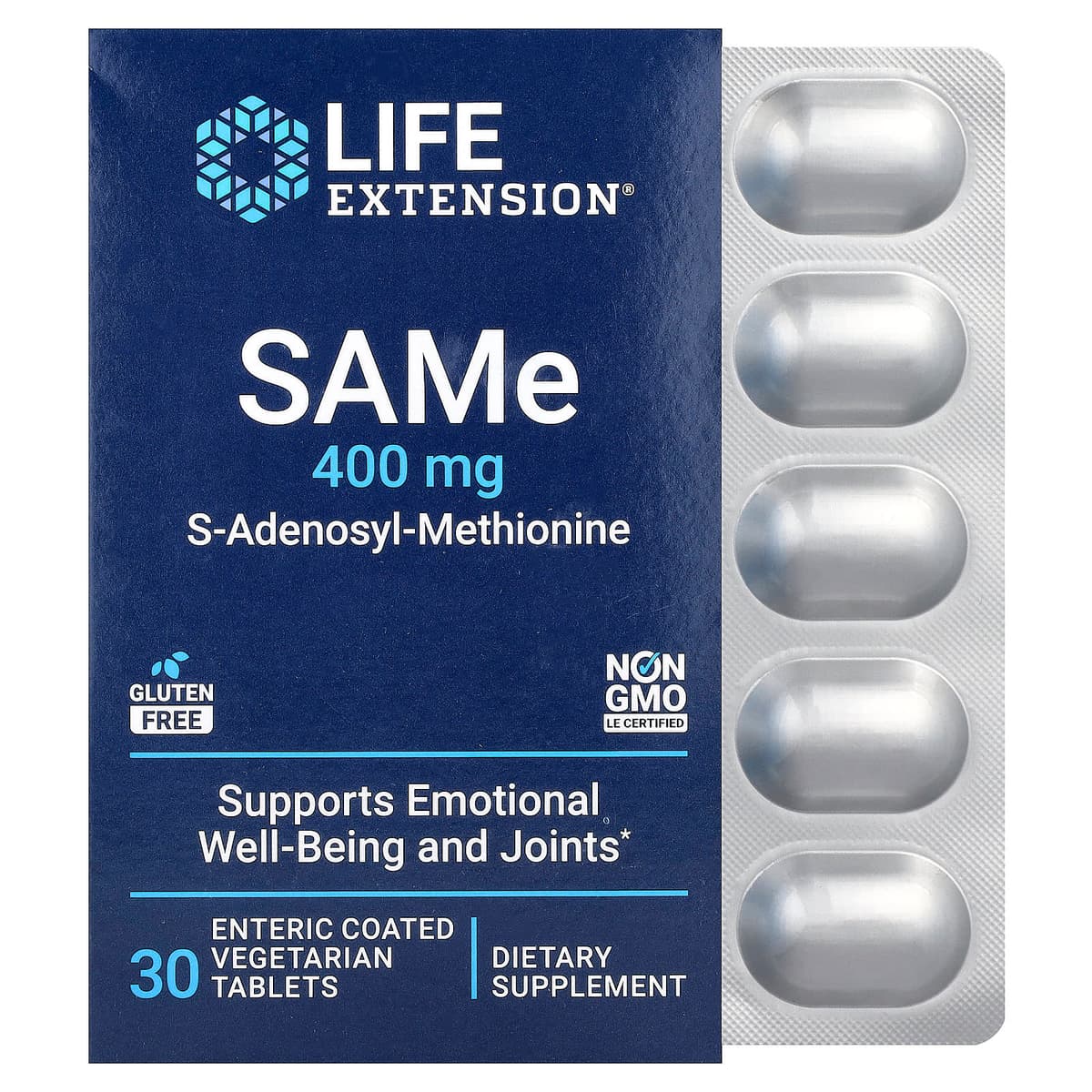 Life Extension, SAMe, S-аденозилметионин, 400 мг, 30 таблеток