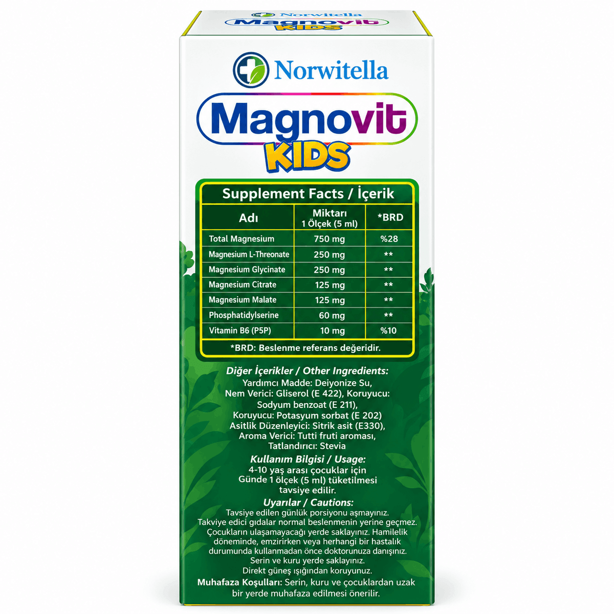 Norwitella Magnovit Kids, липосомальный комплекс магния, вкус Тутти-Фрутти, 150 мл