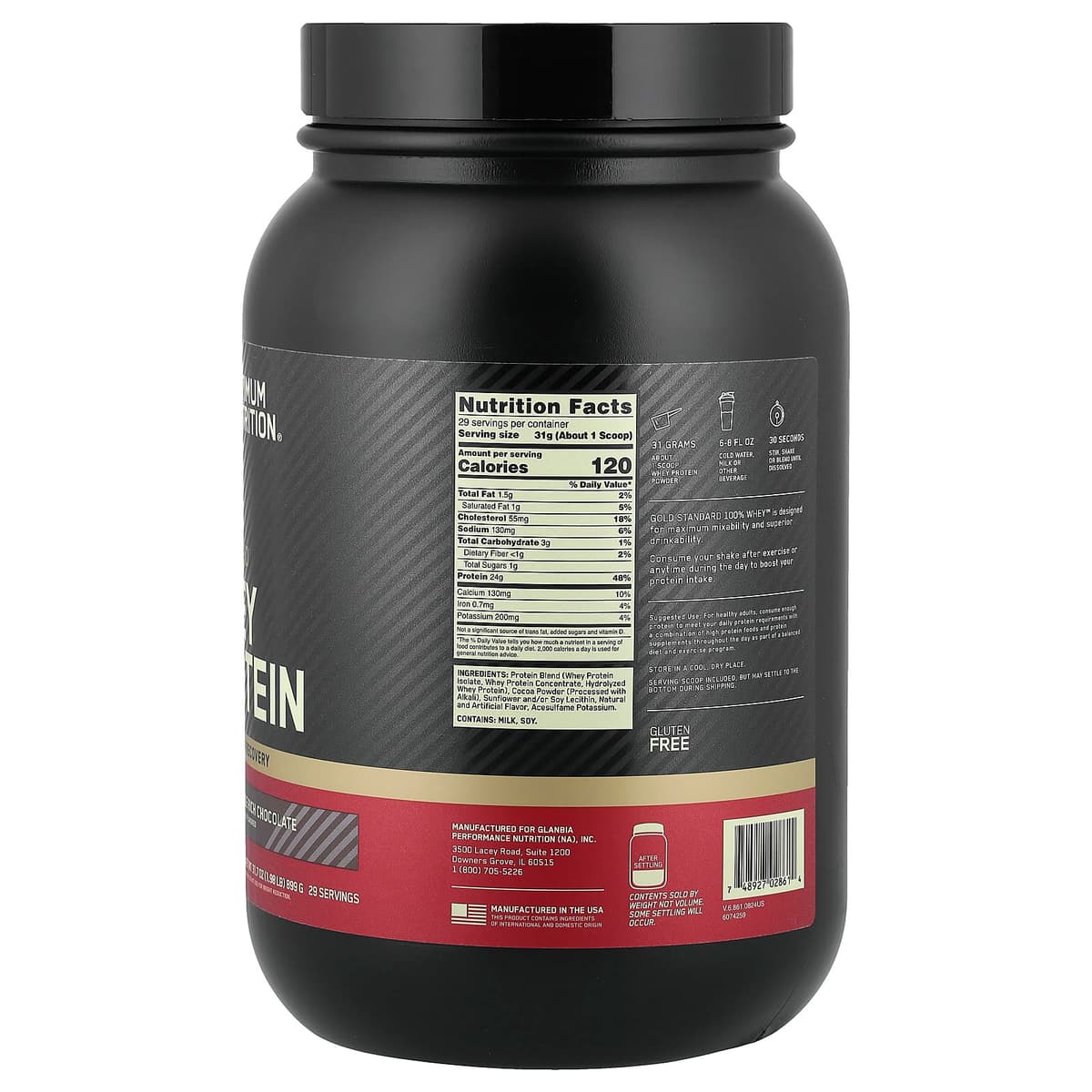 Optimum Nutrition, Gold Standard 100% сывороточный протеин, со вкусом двойного шоколада, 899 гр