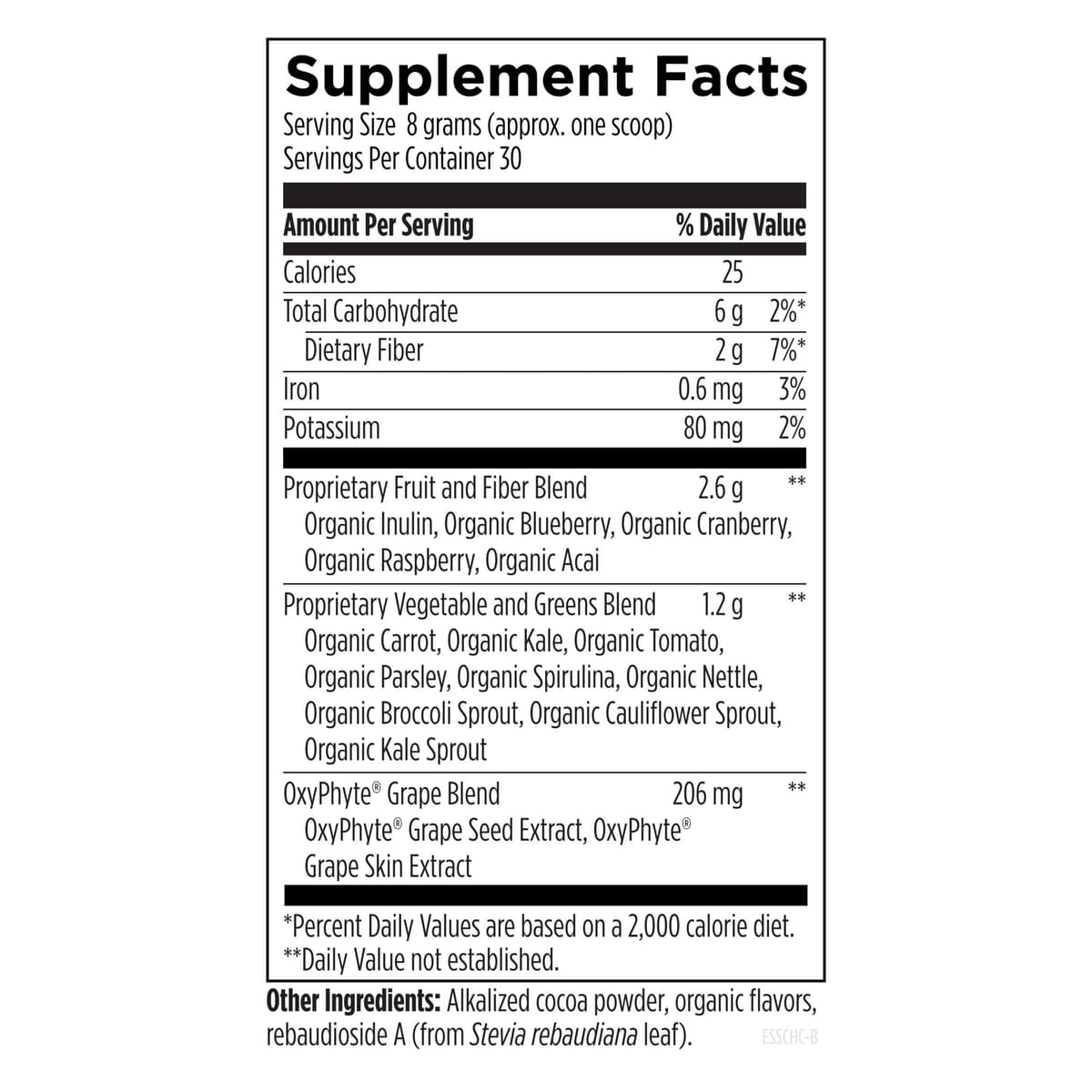 Design for health EssentiaGreens and Reds™, суперфуд из зелени, овощей и фруктов, вкус шоколада, 240 г