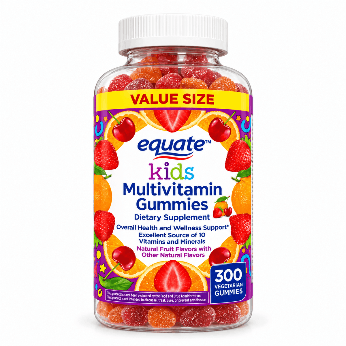Equate Kids Multivitamin Gummies, мультивитаминный мармелад для детей, натуральные фруктовые вкусы, 300 таблеток