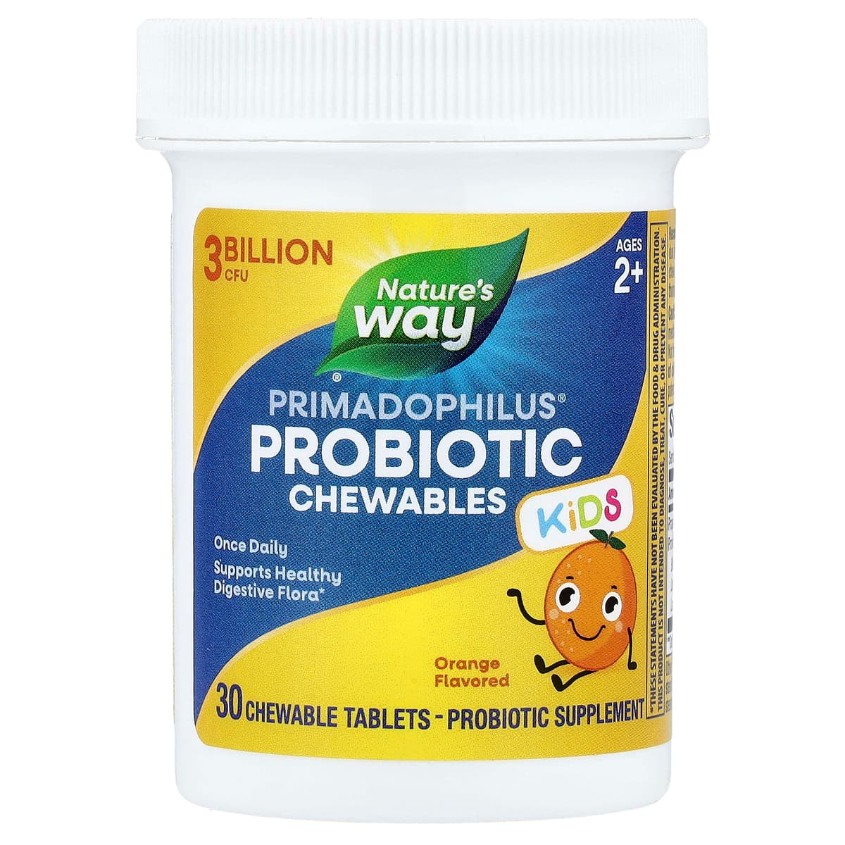 Nature's Way, Primadophilus®, жевательные пробиотики, для детей от 2 лет, с апельсиновым вкусом, 3 млрд КОЕ, 30 жевательных таблеток