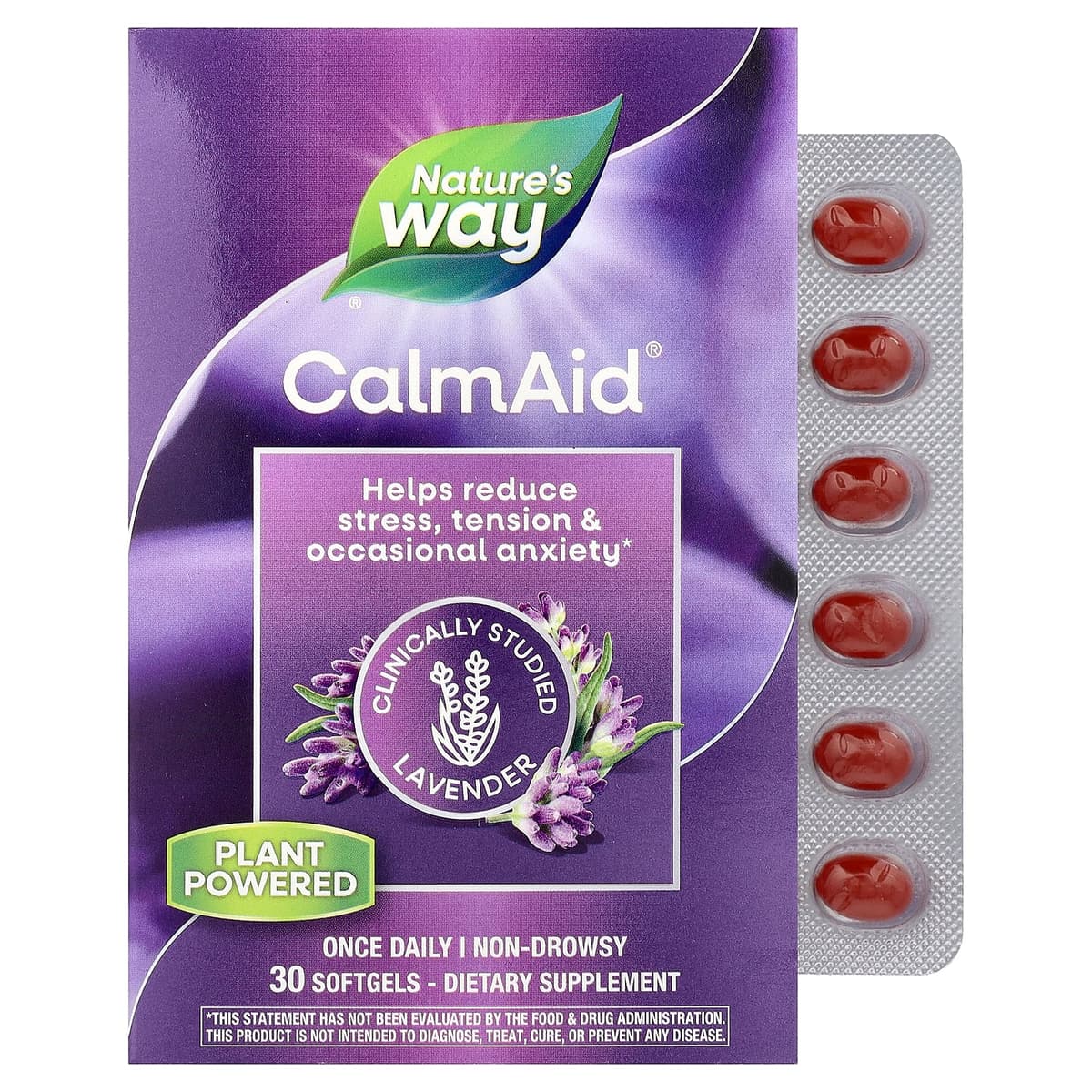 Nature's Way, CalmAid, успокаивающая добавка, клинически изученная лаванда, 30 капсул (80 мг в 1 капсуле)