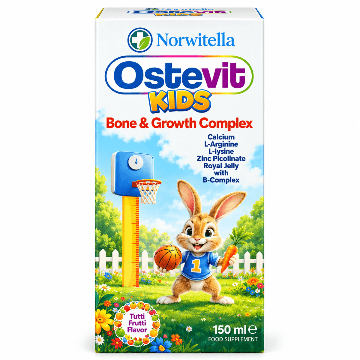Norwitella Ostevit Kids, комплекс для роста и костей, вкус Тутти-Фрутти, 150 мл