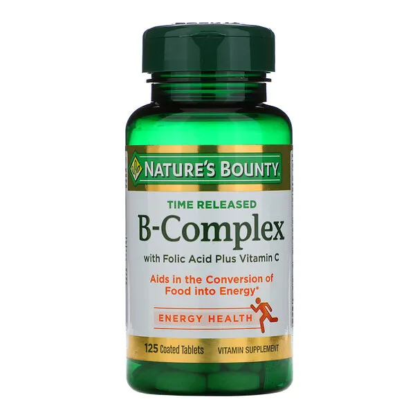 Nature's Bounty, Комплекс витаминов B, Time Released, 125 таблеток в оболочке c витамином с