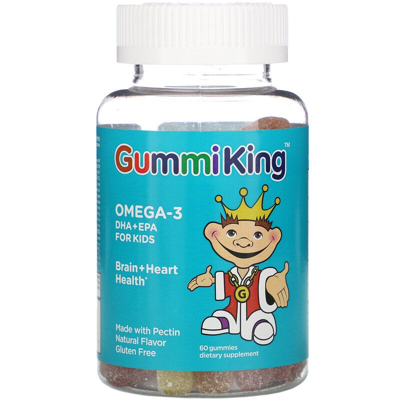 GummiKing, Омега-3 ДГК + ЭПК для детей, клубника, апельсин и лимон, 60 жевательных конфет