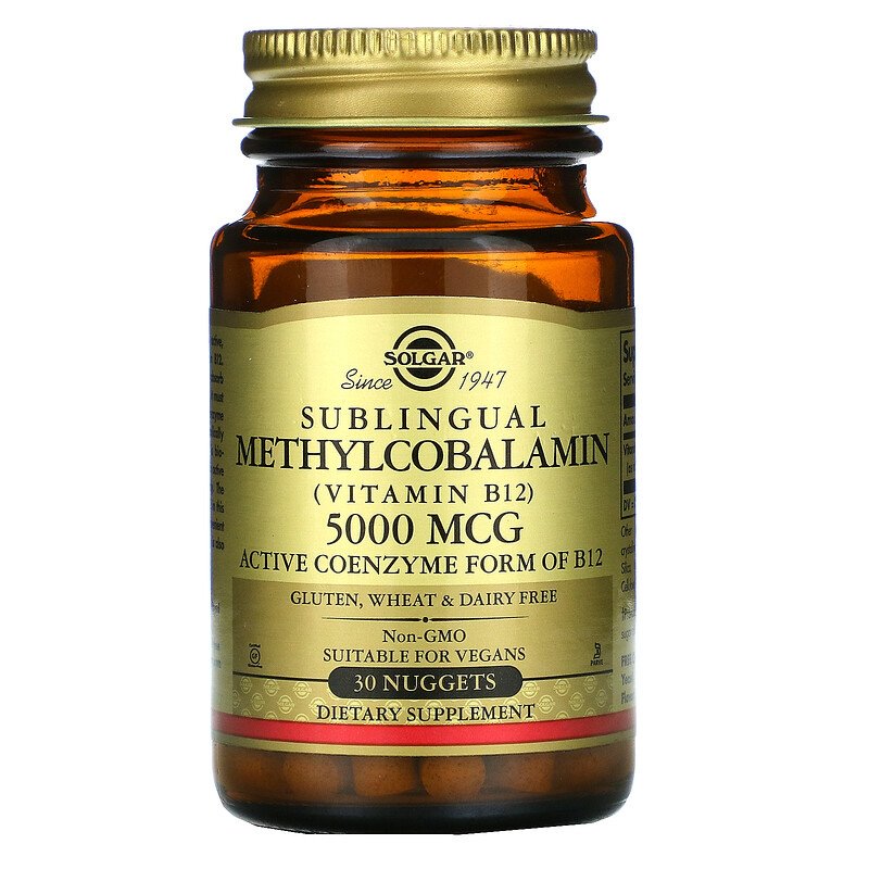 Solgar, Метилкобаламин витамин B12(Б12), 5000 мкг, 30 таблеток