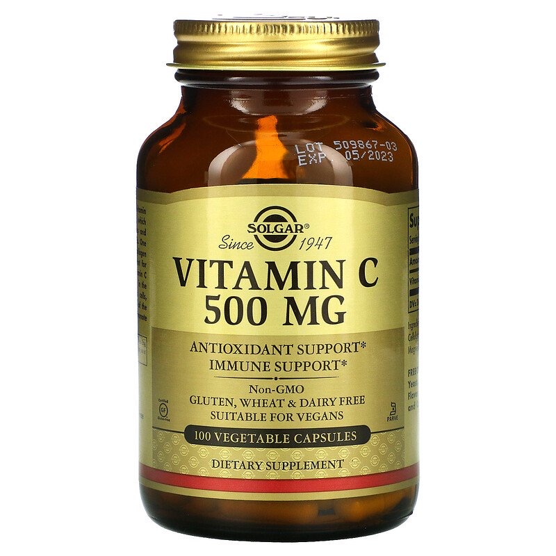 Solgar, витамин C, 500 мг, 90 растительных капсул