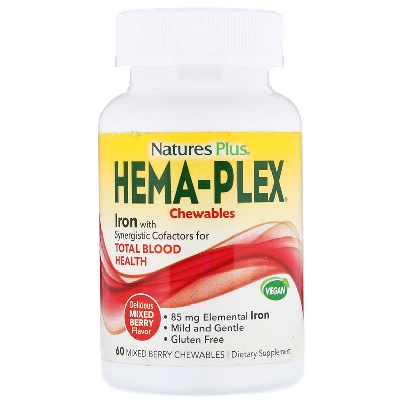 Nature's Plus, Hema-Plex,Железо ягодное ассорти, 60 жевательных пастилок