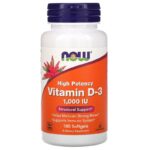 Now Foods, Витамин D3 High Potency, 25 мкг (1000 МЕ), 180 мягких таблеток