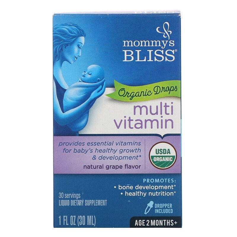 Mommy's Bliss, мультивитамины, органические капли, от 2 месяцев, натуральный виноградный ароматизатор, 30 мл