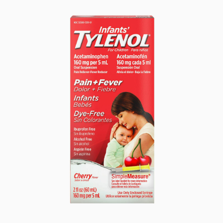 Baby Tylenol Liquid Medicine с ацетаминофеном, обезболивающее и жаропонижающее, вишневый без красителей, 60 мл